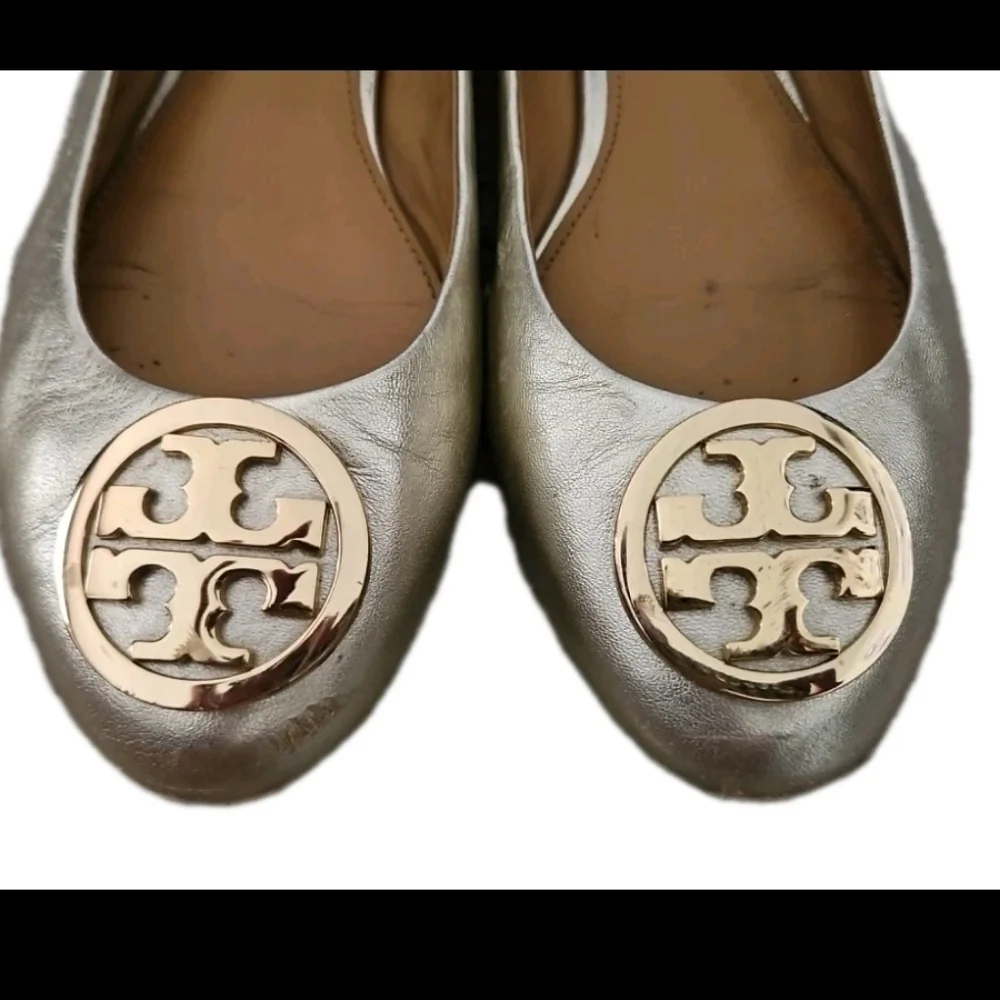 Tory Burch Womens Metallic Light Gold Leather Reva Ballet Flat 7.5